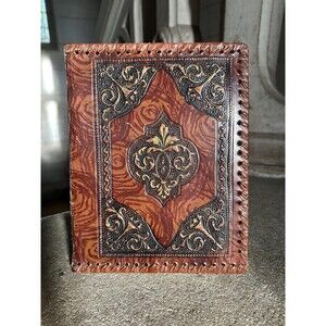 Vintage French Embossed Leather Notebook Cover For Journaling and Artists